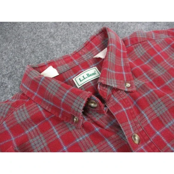 LL Bean Shirt Mens Extra Large XL Red Blue Flannel Plaid Casual Button Up - Picture 4 of 9